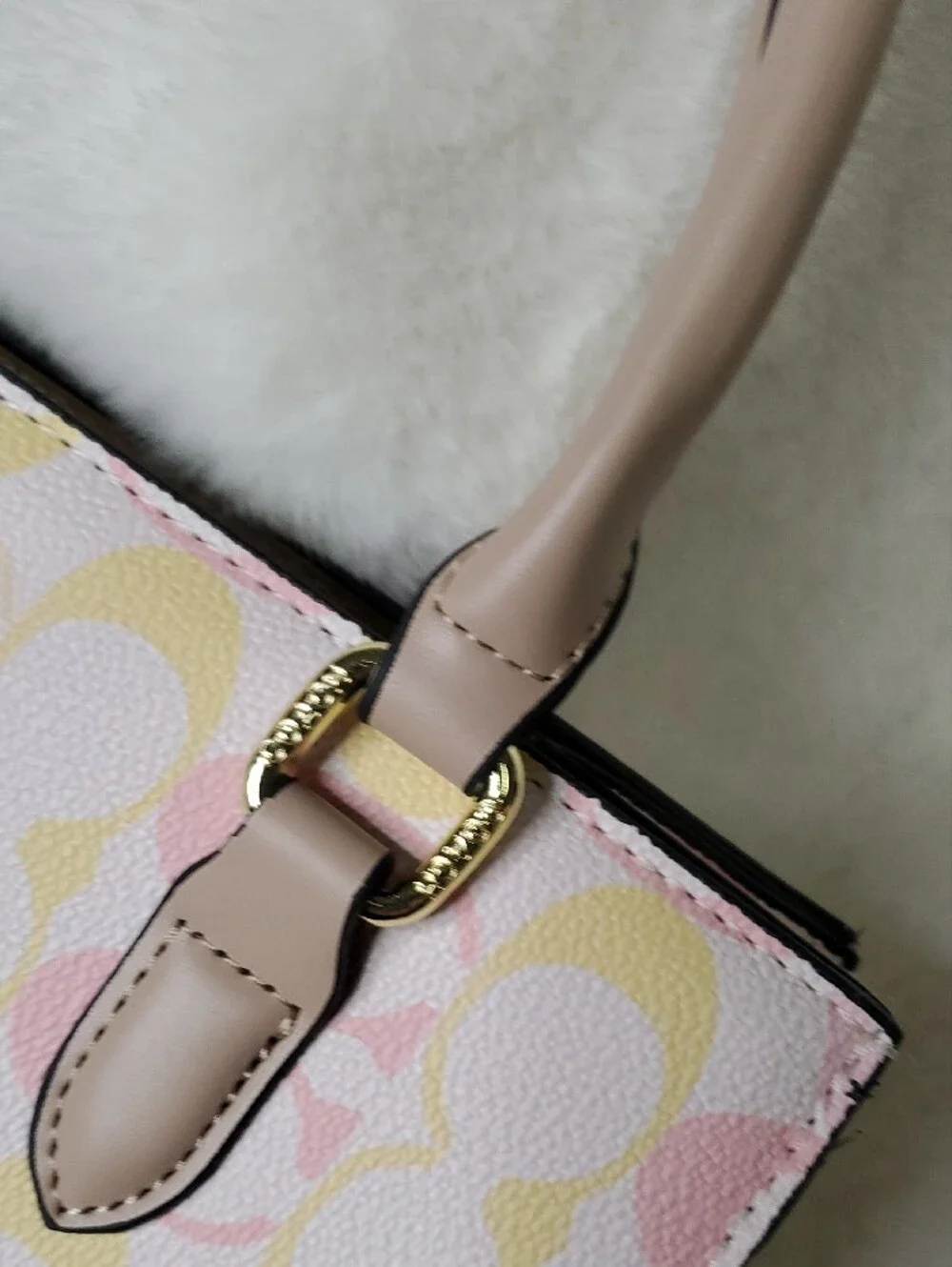 Pastel Pink and Yellow Signature Satchel with Gold Hardware